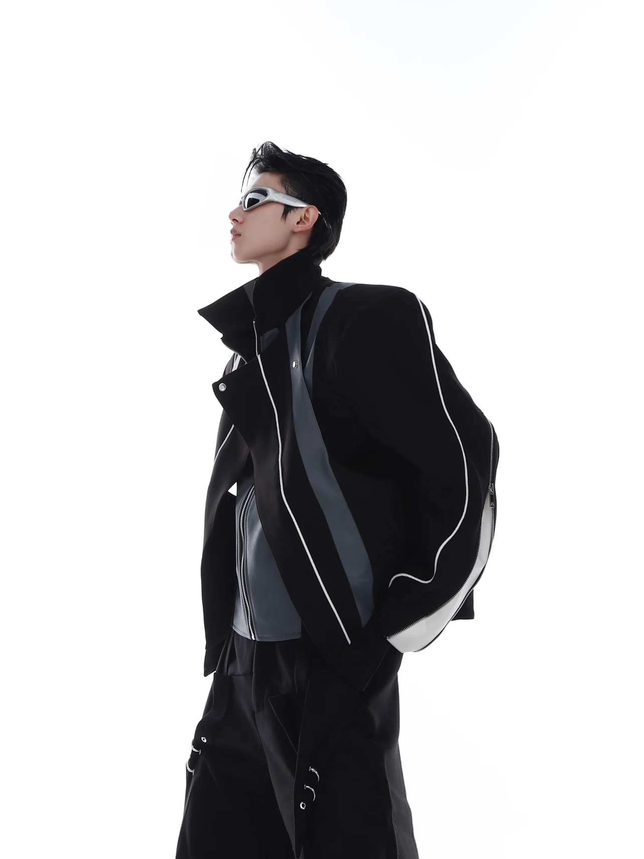 

Мужская куртка из искусственной кожи с накладками на плечах, мотоциклетный дизайн, повседневная свободная куртка с комбинированным дизайном, весенне-осенняя верхняя одежда