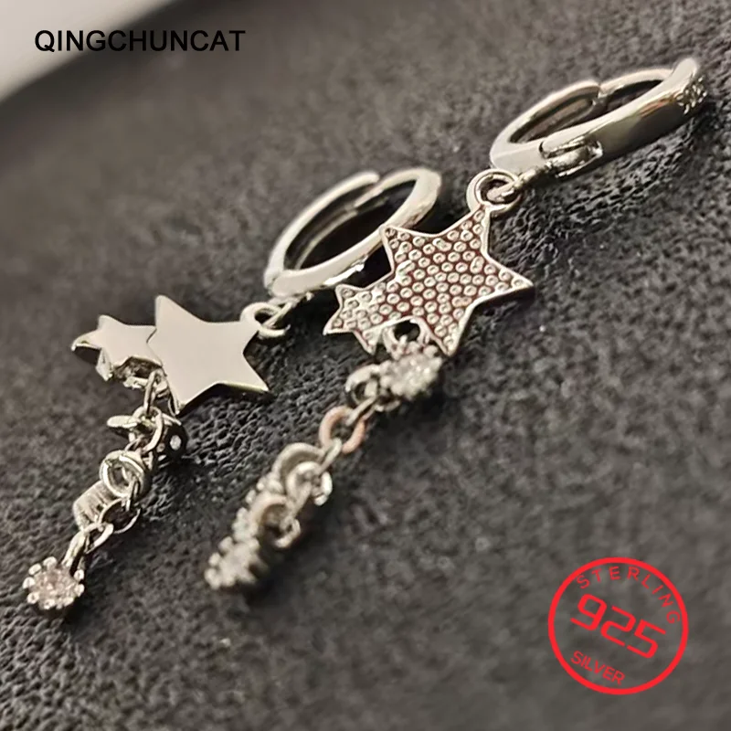 

Women Wedding Jewelry Popular Zircon Tassel Star Earring Exquisite Stamp 925 Sterling Silver Earrings Lady Party Accessories