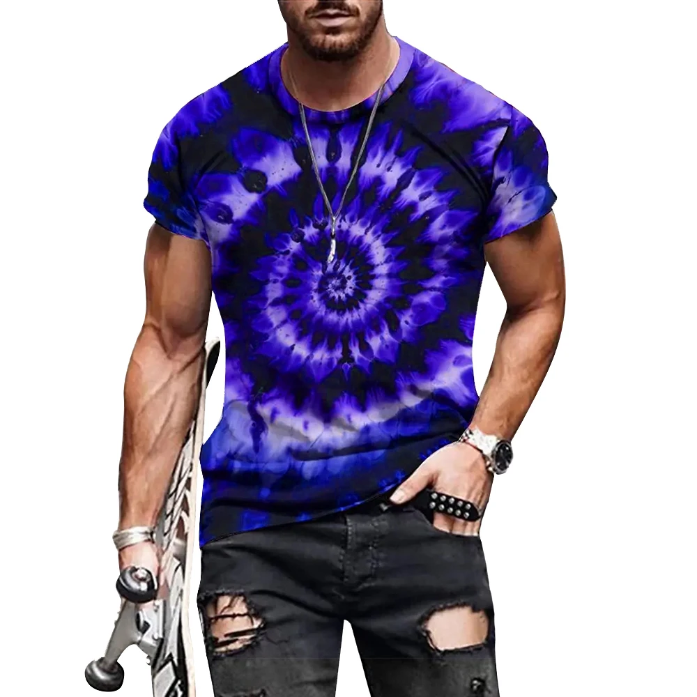 Adventure Ready, Men's Vibrant Purple Tie-Dye Graphic T-Shirt - Bold 3D Print, Casual Crew Neck, Perfect for Summer