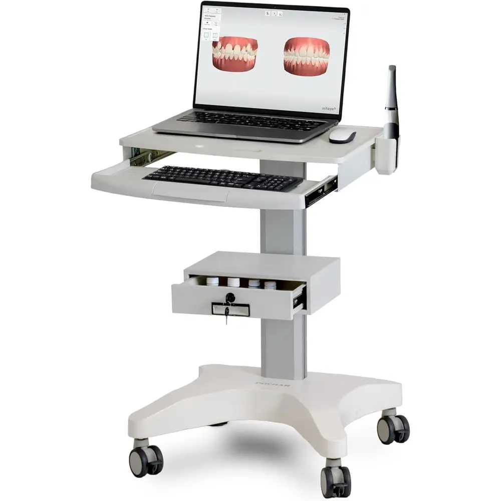 

Medical Trolley Cart with Scanner Holder and Der - Dental Clinic Laptop Cart with Wheels - Rolling Medical Laptop Cart or Hospit