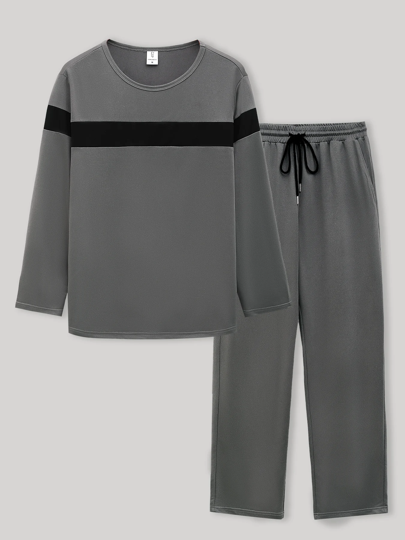 

Мужские серые, черные полосатые брюки с круглым вырезом, удобные для кожи, длинные брюки с длинными рукавами, эластичный комплект из двух предметов с завязками на талии