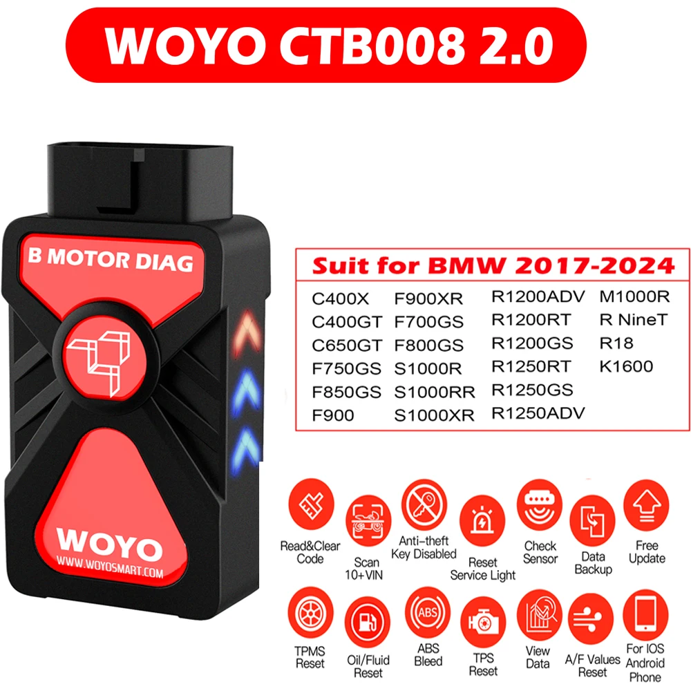 

Диагностический сканер для мотоциклов BMW WOYO CTB008 2,0 R1200 R1250 F850 F750 RnineT Blue-tooth 5,0 для iphone IOS Android 64-бит