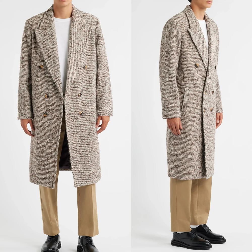 Cappotto di lana vintage a spina di pesce Fo rMen 1 pezzo grande risvolto manica lunga spessa elegante soprabito moda autunno inverno personalizzato