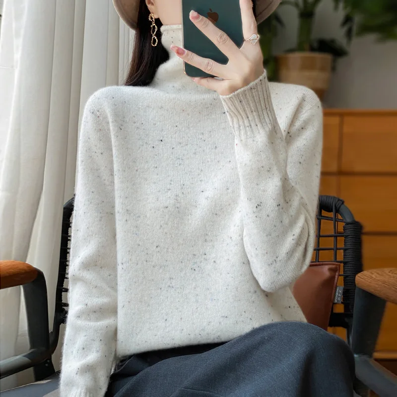 NEPs Yarn Wool Autumn and Winter New Heaps Collar Sweater Women's High Collar Loose Pullover Thickened Cashmere Knitted Bottomin