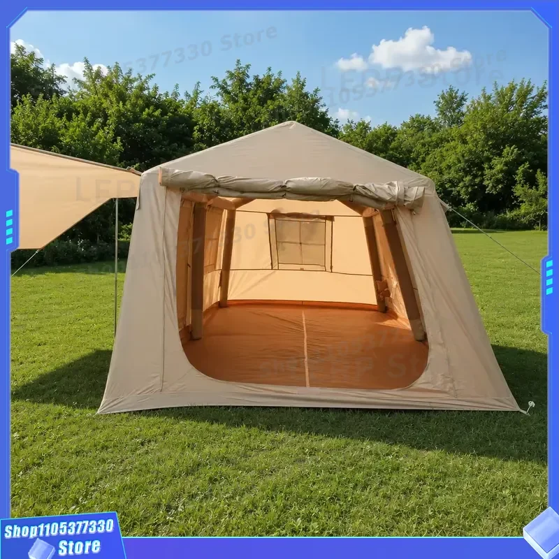 396x270cm Inflatable Air Beam Ridge Tent Luxury 420D Oxford Glamping Cabin High Strength PVC Column Waterproof Khaki Outdoor