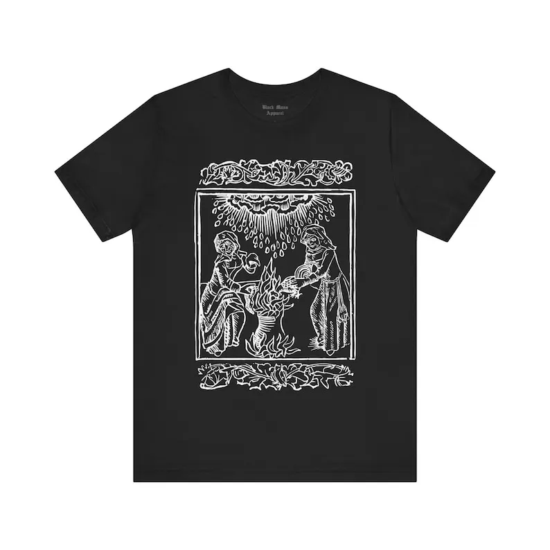 Witches Brewing Up a Storm II, Vintage Medieval Woodcut Shirt, Witchcraft T-shirt, Gothic, Occult Black Magic Unisex Short