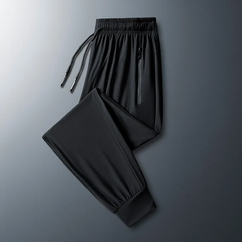 Men's Summer Ice Silk Simple Casual Trousers Elastic Youth Quick Drying Breathable Leggings Straight Leg Sweatpants Pants