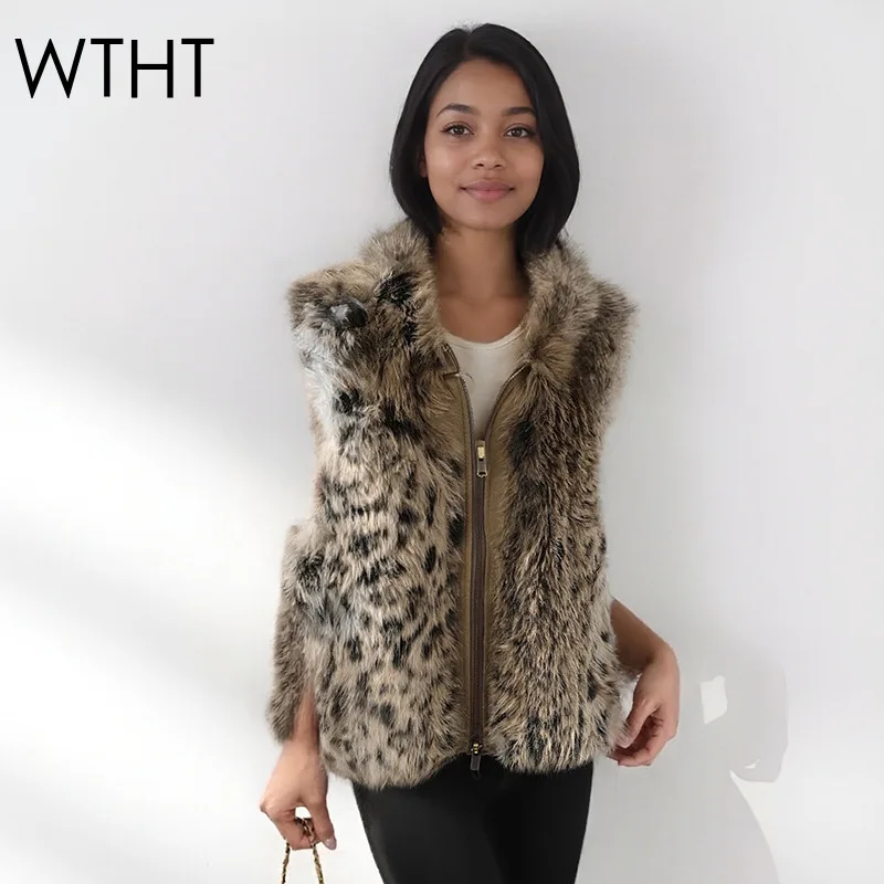 

WTHT модный женский леопардовый дизайн плюшевый теплый жилет 2025 зимняя мода с воротником-стойкой и рукавами жилет женский 1LS2727