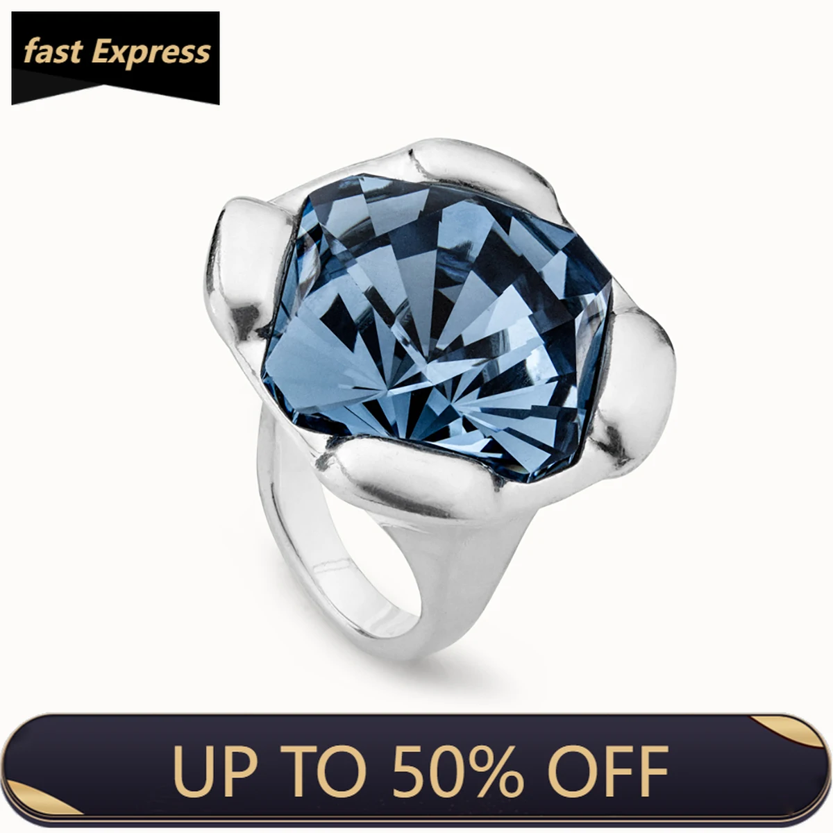 2024 New Product Spain UNO de 50 Jewelry Fashion High Appearance big Square Blue Crystal Ring Women's High Quality Gift