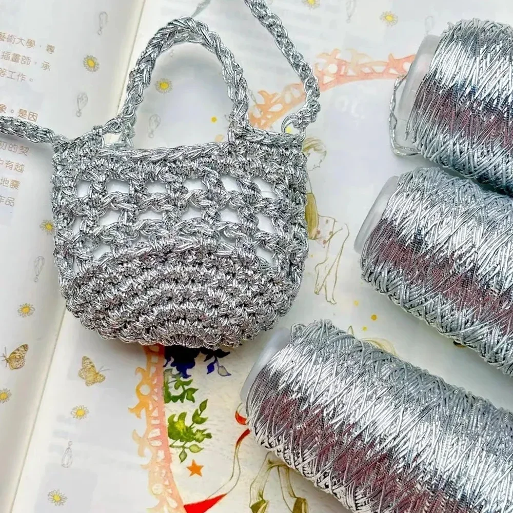 Silver Sparkle Yarn Popular Same Style Woven Small Silver Bag Woven Flash Core Wire Crochet Needle 200g 1 Ball Yarn