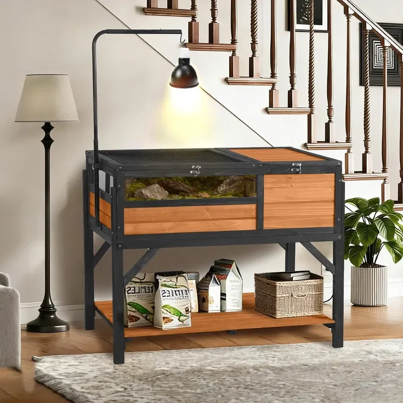 Tortoise Habitat Turtle Enclosure Wooden Tortoise House Reptile Cage for Small Animals Reptile Tank with Large Storage Shelf