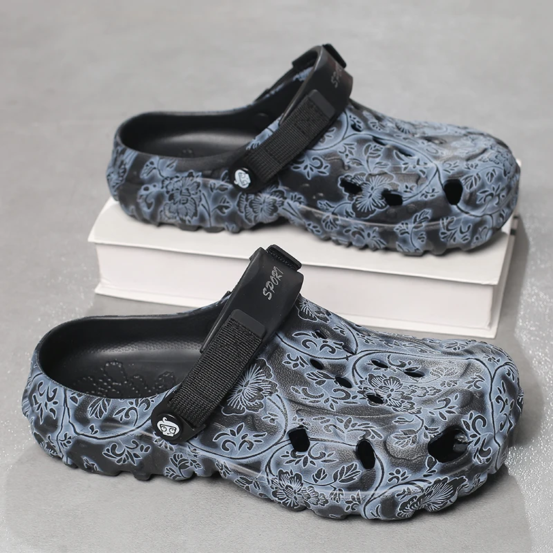 Men's Summer Cross-Border New Hole Hole Sandals Thick Bottom Outdoor Wearable Two-Way Wear Resistant Beach Slippers