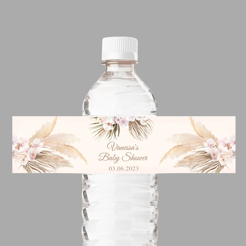 Personalized Pampas Grass Bottle Label, Baby Shower Bottle Labels, Party Decor, Bridal Shower, 20Pcs