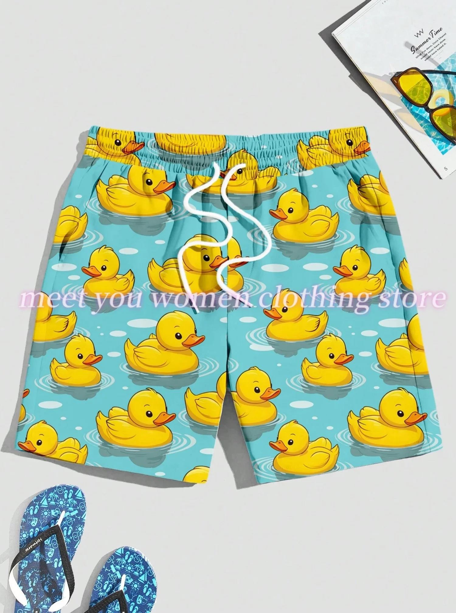 Women Summer yellow duck Beach Shorts New Fashion  Men Women daily Shorts Quick Drying Trunks  Shorts women clothing