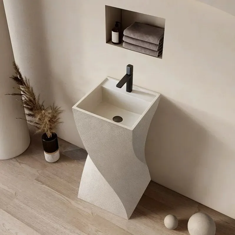 Potted Plants On StandsIrregular Hand Washing Basin,floor Standing Solid Surface Bathroom Pedestal Sinks,resin Stone Composite F