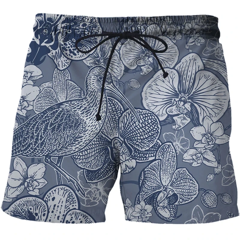 Pantaloncini stampati in 3D con animali retrò per uomo Pantaloni corti da spiaggia corti da strada con fiori di serpente e uccelli Pantaloni corti di tendenza per il tempo libero alla moda estiva