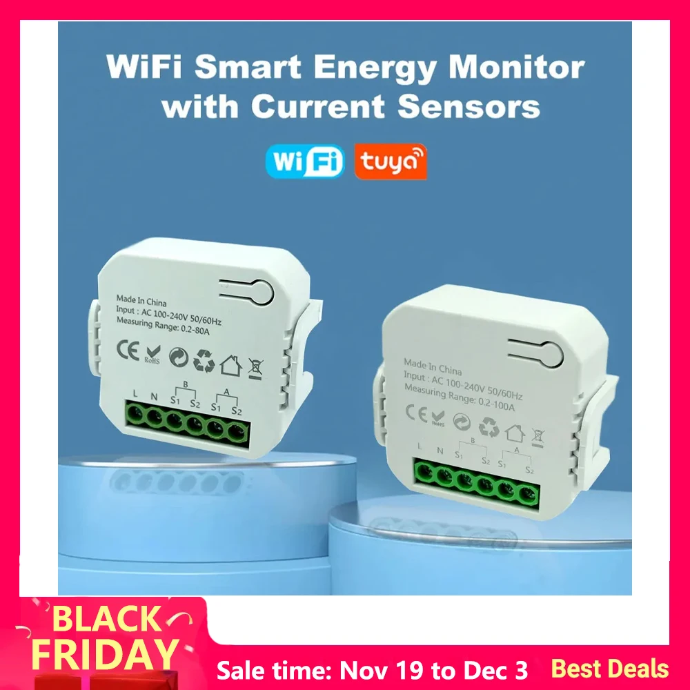 Tuya WiFi مقياس الطاقة الذكي مع محول CT - مراقبة ثنائية الاتجاه لتوليد نظام الطاقة الشمسية الكهروضوئية والتحكم في تطبيق الاستهلاك