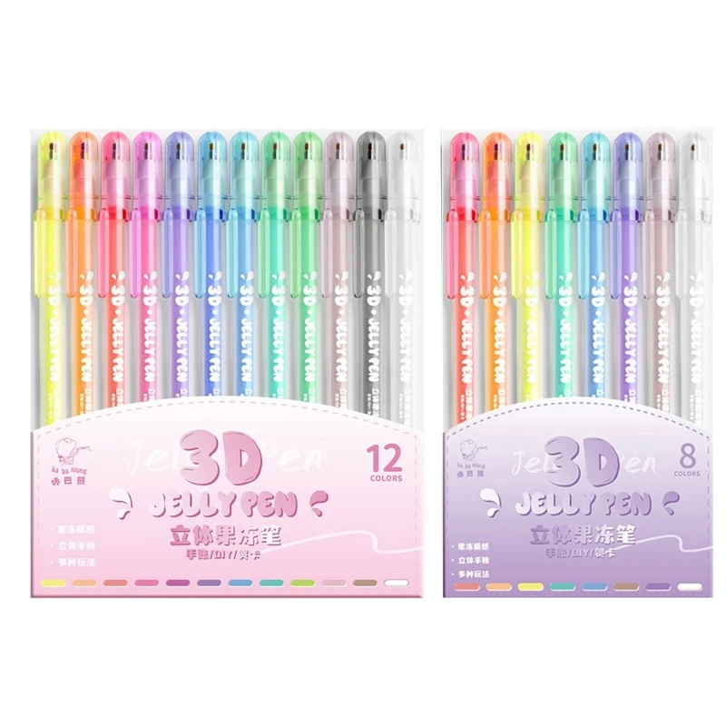 

Y1UB Handwriting Ink Pens For Writing for Coloring Book Art Supplies Bold Point Marker 3D Jelly Pen Set Candy Color Gel Pen