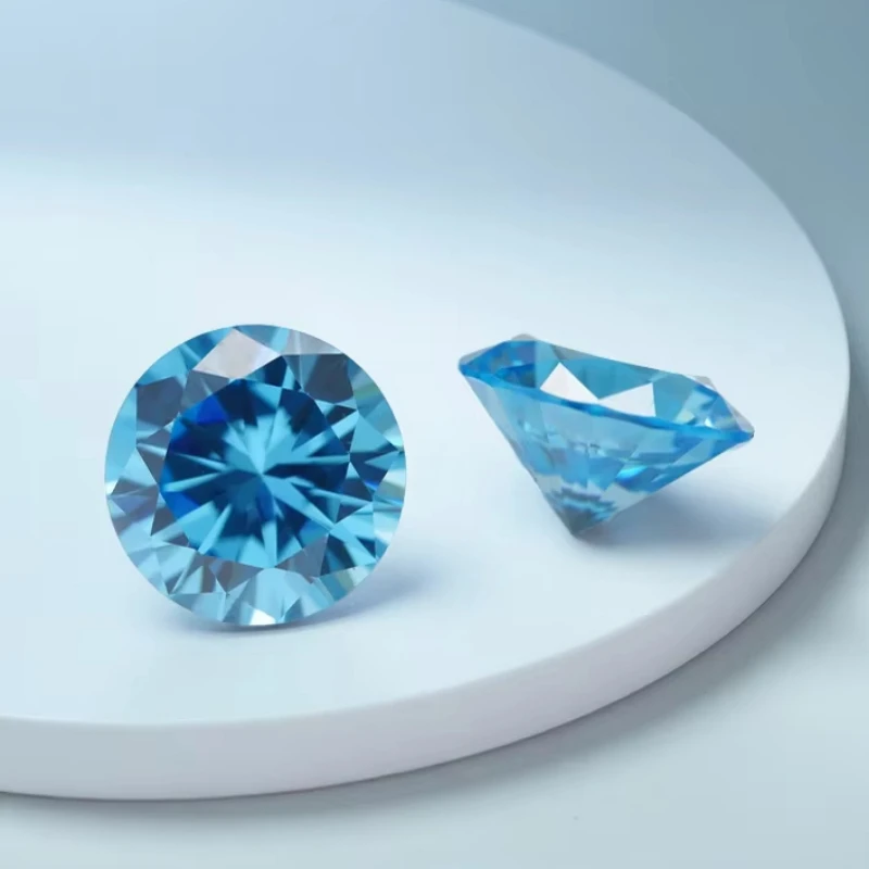 AAAAA Grade Round Cubic Zirconia Stones European Machine Cut Sea Blue Synthetic Gemstones 3.25mm-10.0mm for Jewelry Making