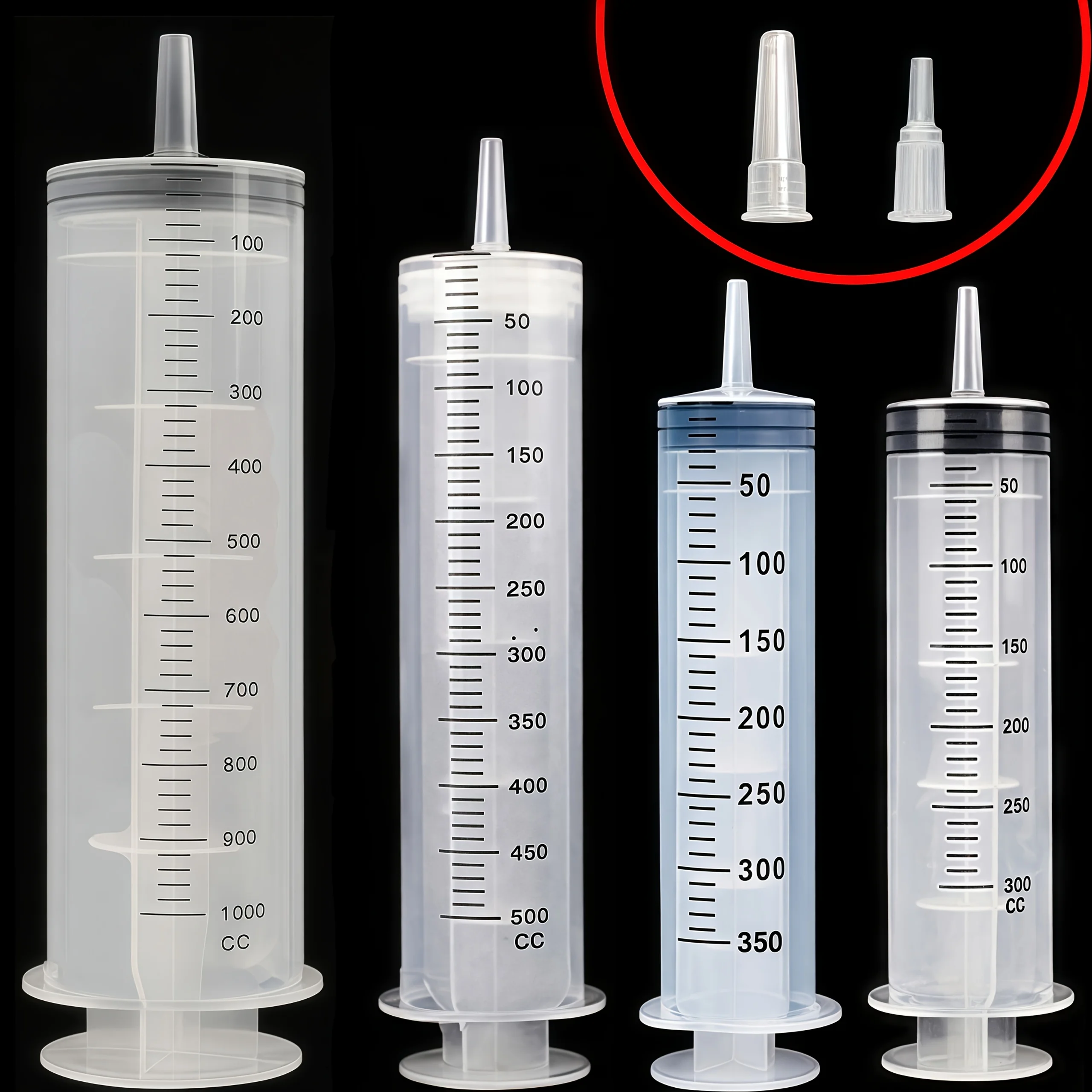 300Ml/350Ml/500Ml/1000Ml Syringe, Extra-Large Plastic Syringe for Scientific Laboratories, Liquids, Plant Irrigation, Perfume, Ink, Fish Tank Water Change, Feeding Pets, Etc., with Adapter and Cap