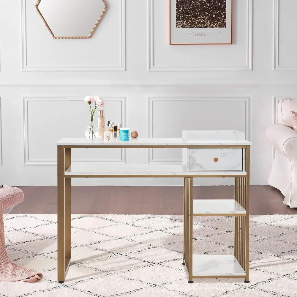 

Nail Table with Storage Marbling Texture Manicure Desk with Drawer Home Salon Beauty Equipment