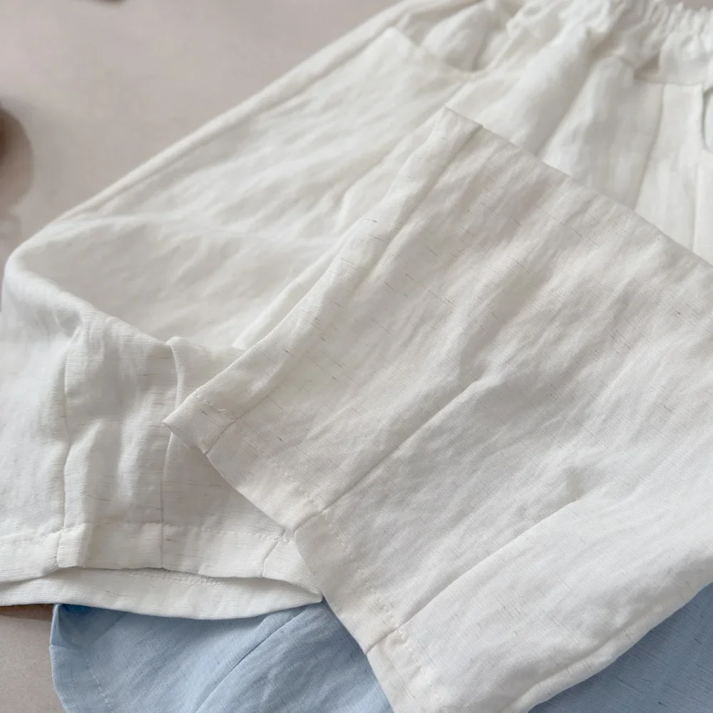Koreanischer Stil Sommer Jungen Leinenhosen Mädchen Einfarbige Elastische Taille Lockere Kinderhosen Dünne Weiche Kinderhosen Tägliche Outfits – Detail 8