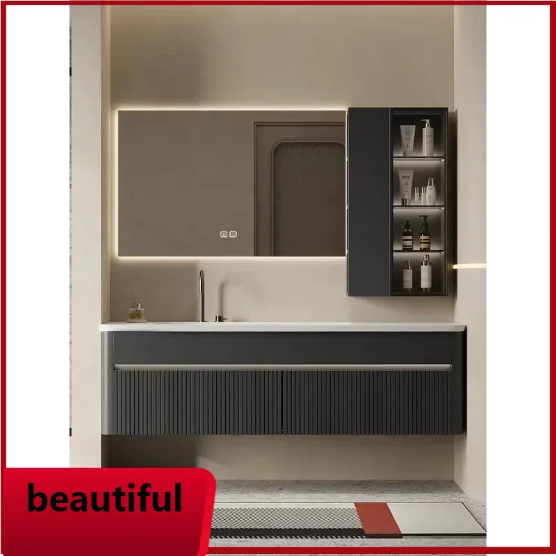 

F156 Luxury French Corian Stone Plate Bathroom Cabinet Combination Oak Paint Light Weight Washstand Hot Bends Whole Washbin