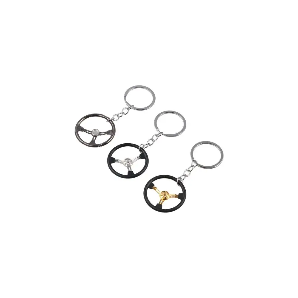 Personality Alloy Racing Steering Wheel Key Ring Three Color Punk Car Refitting Pendant Keychain Creative Backpack Decoration