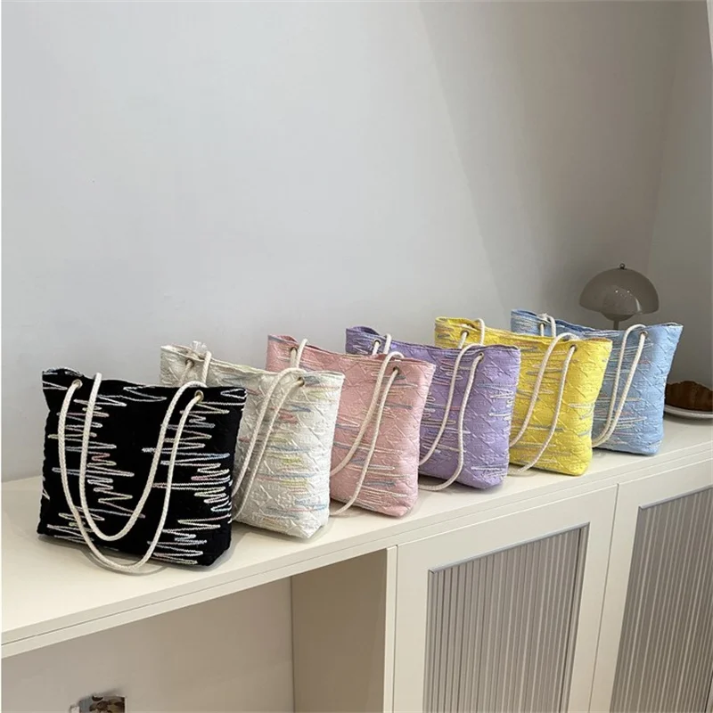 

Stripe Large Capacity Tote Bag Students Classroom Canvas Bags Bags Women 2024 Summer Shoulder Armpit Bag