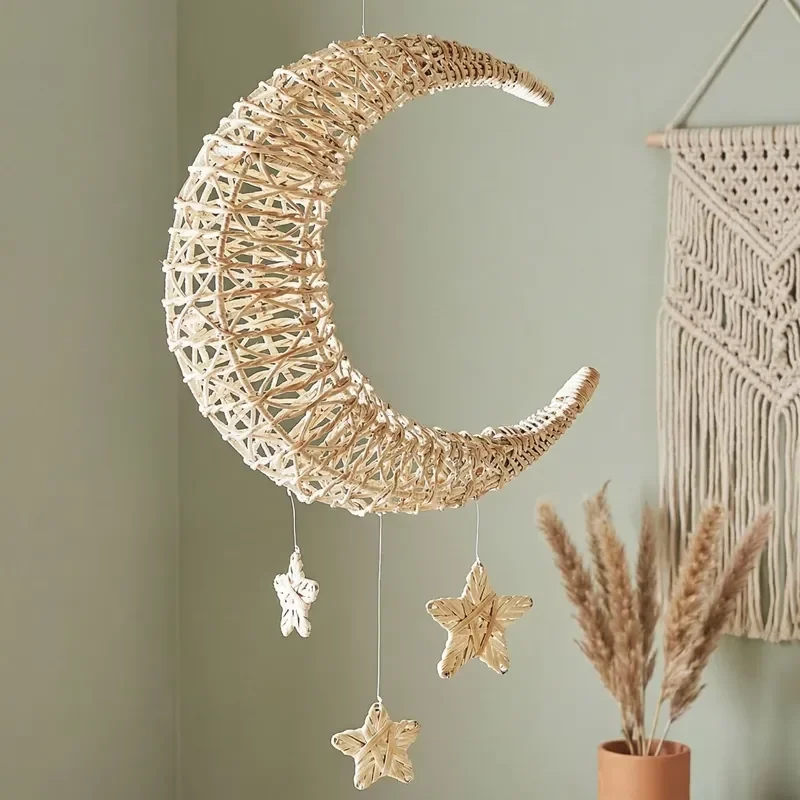Handmade Bohemian Modern Minimalist Rattan Grass Woven Moon Star Decorations Home Decoration