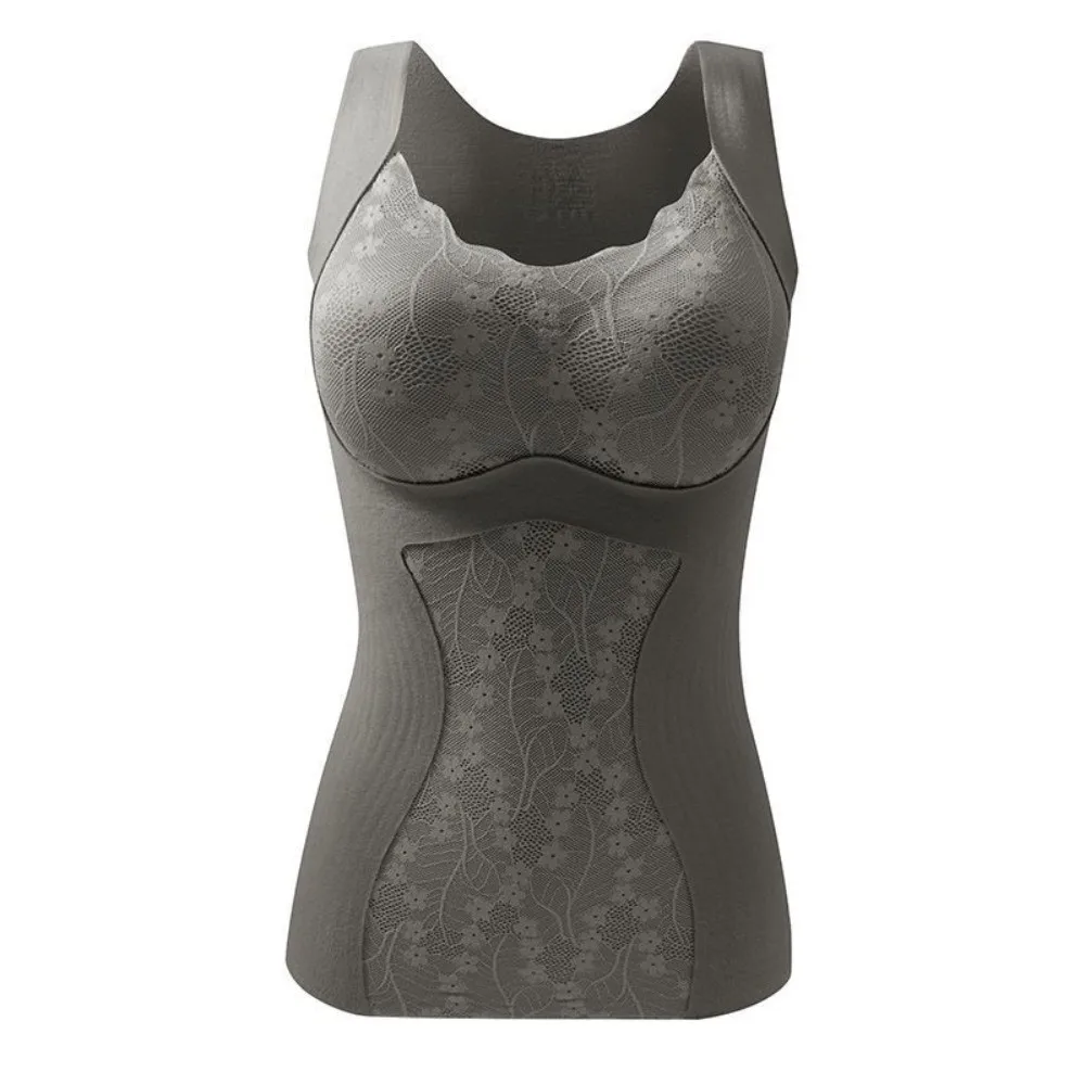 

Lace Thermal Shapewear Camisole Sleeveless with Padded Cups Postpartum Body Shaper Velvet Fleece Slimming Thermal Underwear