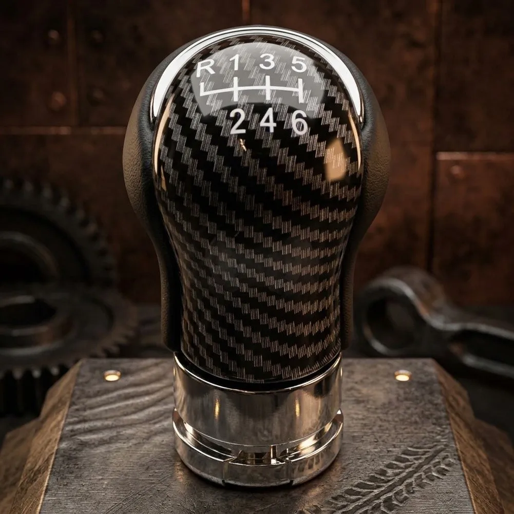19mm Carbon Fiber Gear Knob Ergonomic Grip Design Sleek Black Finish Smooth Shifting Action For 6 Speed Manual Transmission