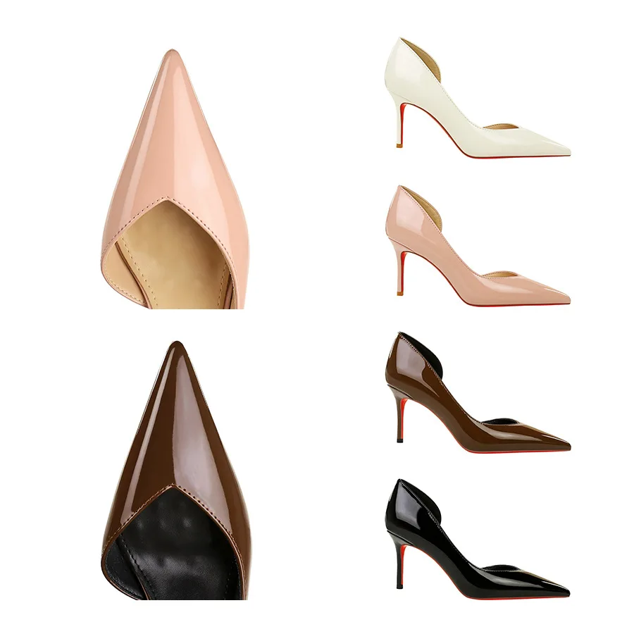 BIGTREE Side Empty High Heels Women's 2026 New Fashionable Versatile Sexy Nude Pointed Light Mouth Patent Leather Shoes