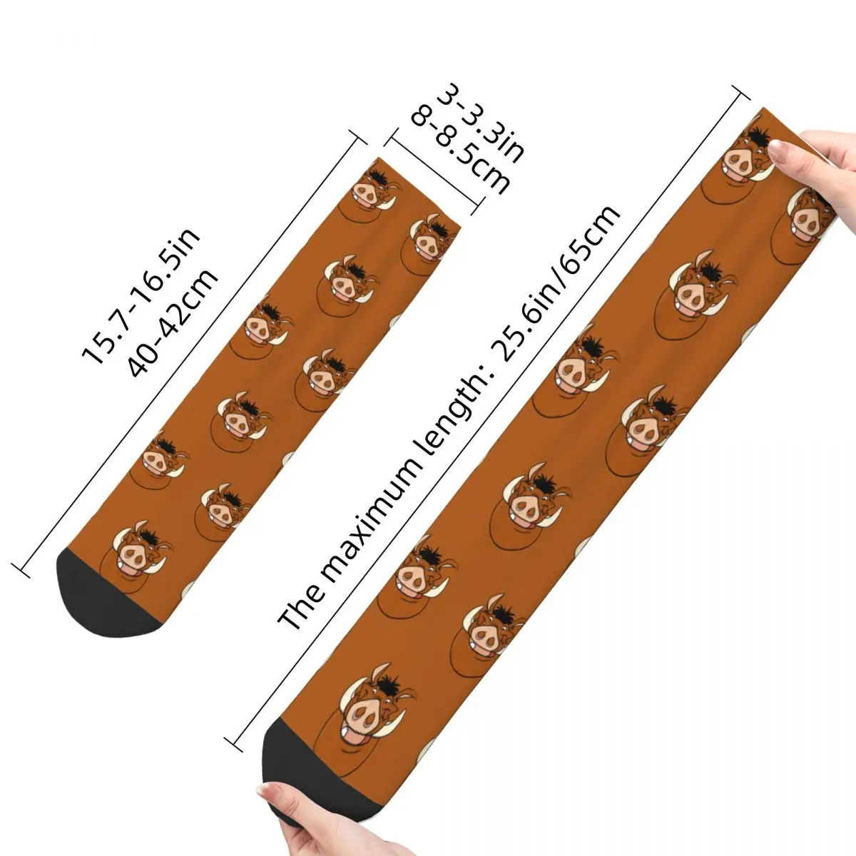 Cool New The Lion King Skateboard Socks Pumbaa Large Face Polyester Crew Socks for Unisex Sweat Absorbing