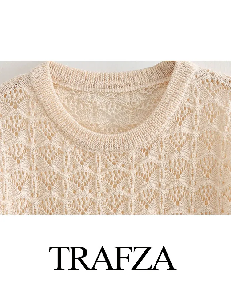 TRAFZA-Conjunto de dos piezas de pierna ancha para mujer, pantalones largos delgados de cintura media y cuello redondo, Jersey de punto holgado y