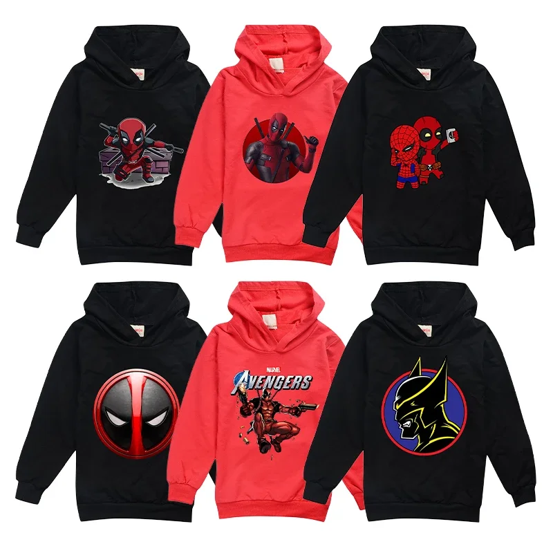 Deadpool Marvel Childern Thin Hooded Movie Cartoon Pullover Long Sleeve Girl Boys Hoodie Sweatshirt Windproof Clothing Tops Gift