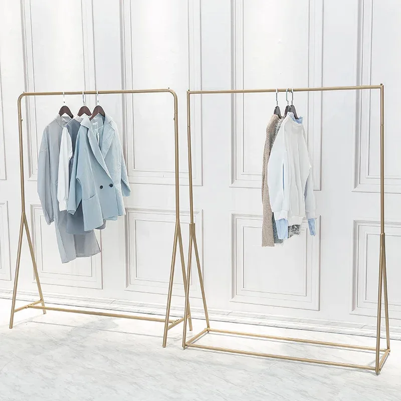 custom.Modern Gold Floor Type Hanger with LED Light and Easy Assembly