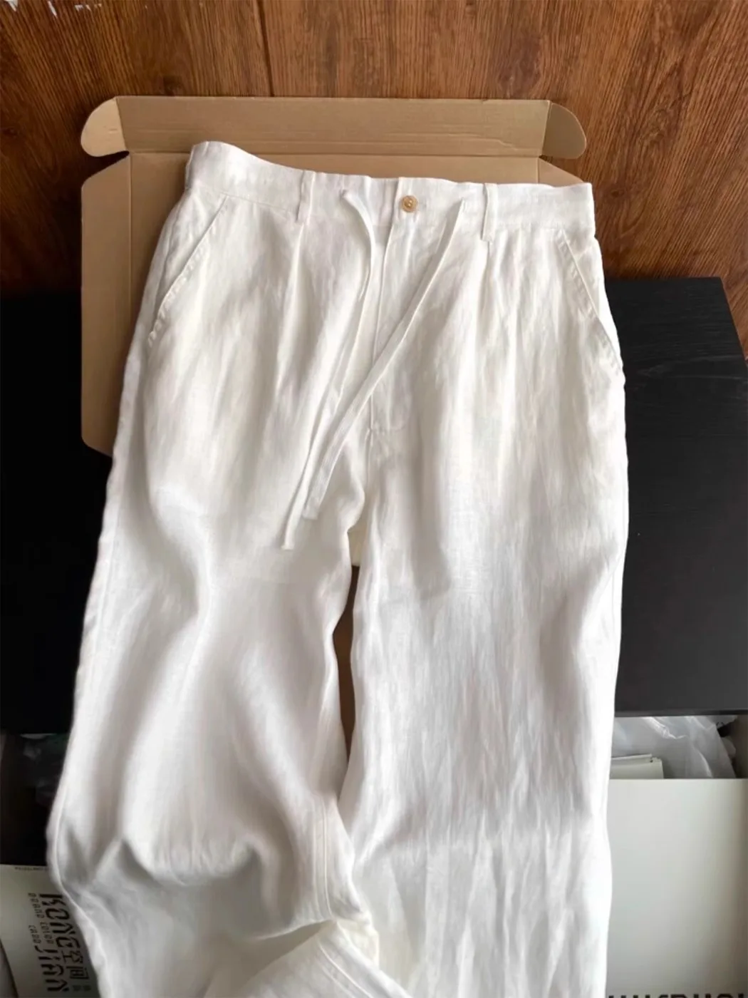 

White Linen Men's Summer Thin Cool Feeling Ice Silk Qui Dry Casual Straight Leg Pants Loose Relaxing Sembach Pants