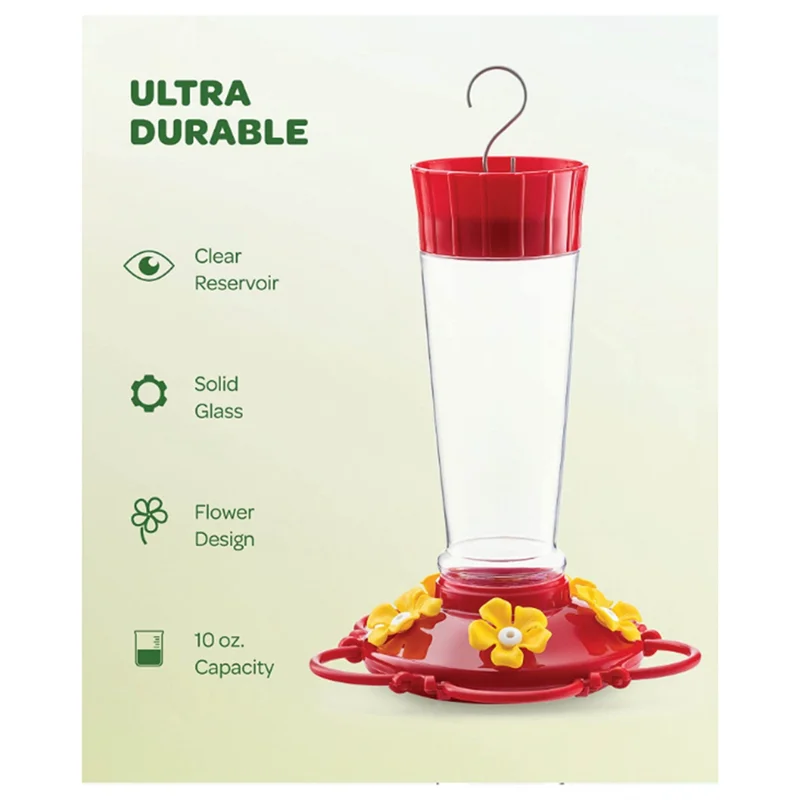 

SOFT-2Pcs Outdoor Hanging Hummingbird Feeder With 5 Feeding Ports And Hook, 10Oz Capacity