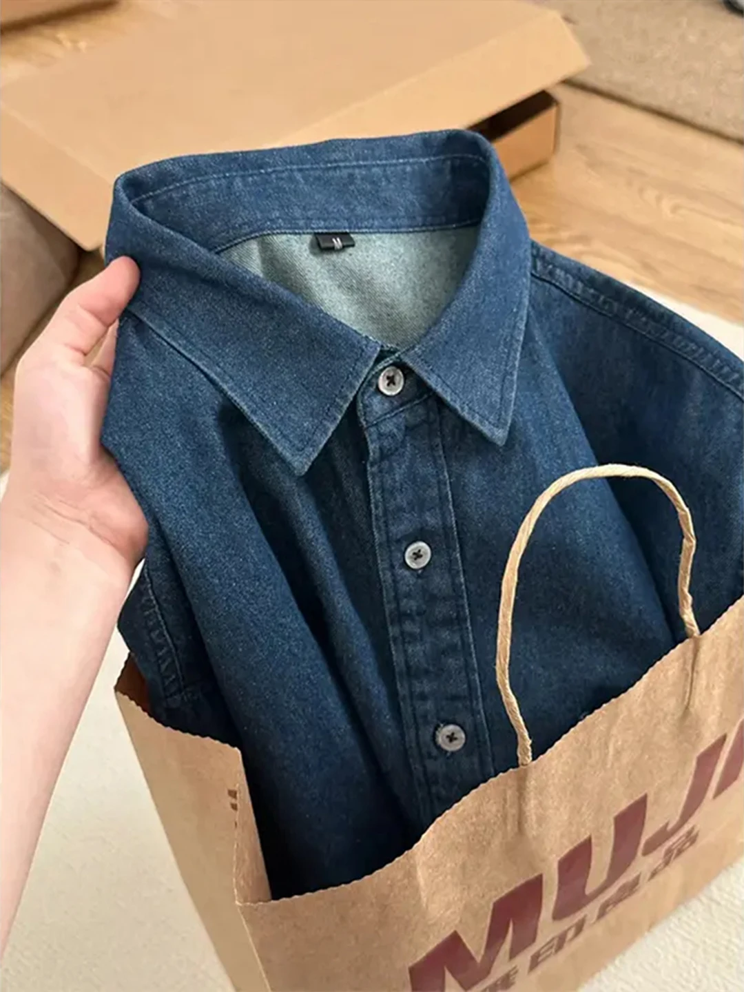 

Deep Blue Men's Denim Shirt Long Sleeve Workwear Jacket Vintage Japanese Style Autumn Casual Fashion Cleanfit Premium Feeling