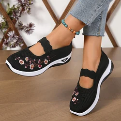 Lucyever Vintage Flowers Embroidery Sneaker Women 2024 Breathable Mesh Platform Shoes Woman Comfy Soft Sole Mother Shoes Ladies