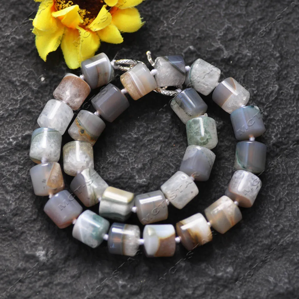 

MCT·STAR 18'' 14mm Natural Cylinder Gray Green Water Moss Agate Necklace (Z14538)