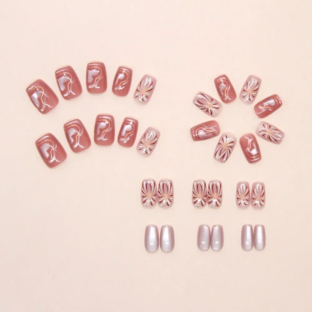30pcs Short Ballerina False Nails Cat Eye Shining Slices Red Bow Heart Fake Nails Polka Dots Checkered French Nail Tips Women