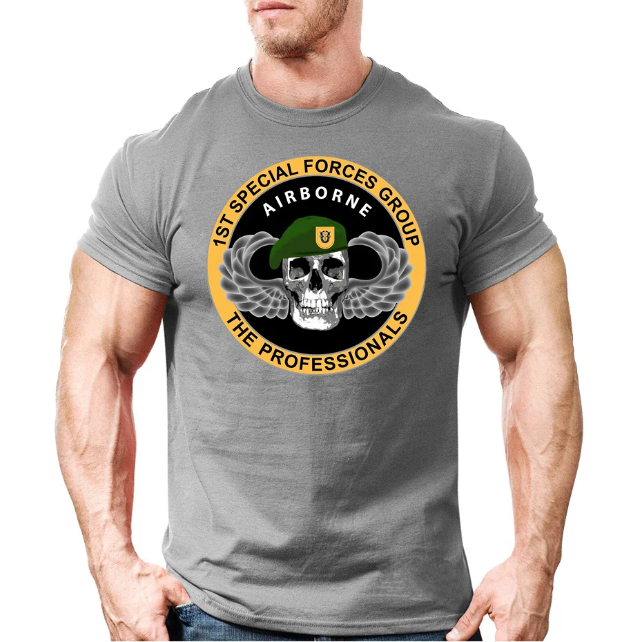 USA 1ST Special Forces Group Airborne SFG Skull T Shirt Men American Military Army The Devils Bridge T-Shirt Trend Mens Clothing