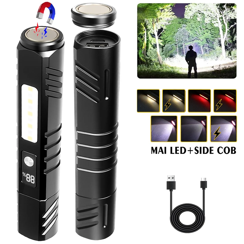 Luce di emergenza con luce stroboscopica a luce rossa: torcia magnetica ad alta potenza, doppia interfaccia, lanterna impermeabile con zoom per le emergenze di lavoro