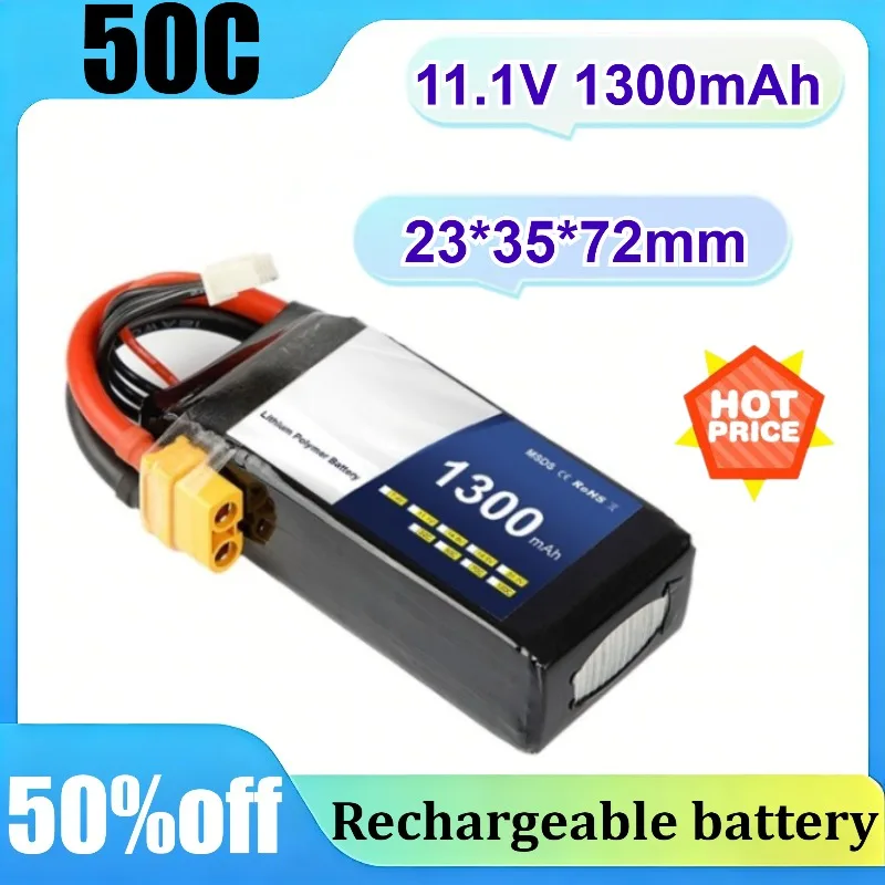 

3S 11.1V 1300mAh 50C Lipo Battery Softcase with T/XT60 Plug for FPV Racing Drone RC Helicopter Airplane Model