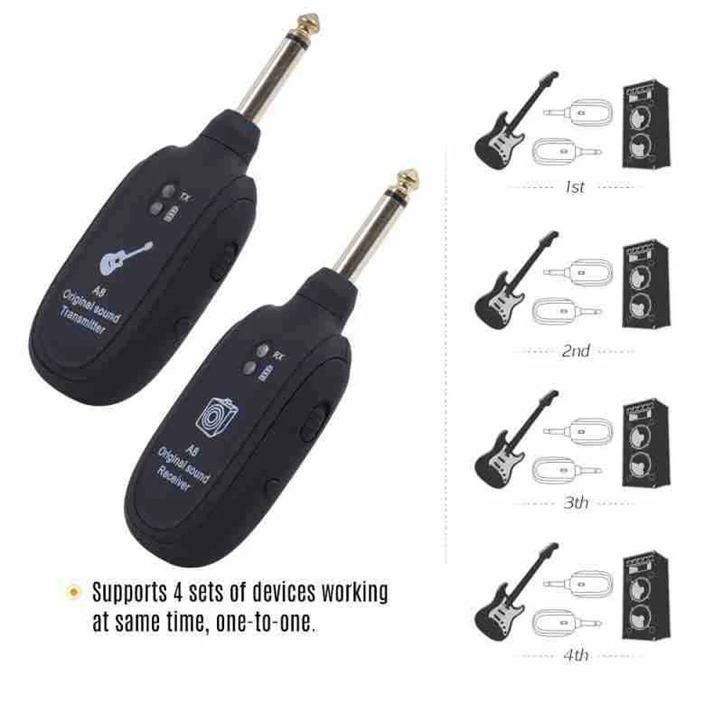 

New A8 Guitar Wireless System Transmitter Receiver Built-in Rechargeable Wireless Guitar Transmitter For Guitar Accessories