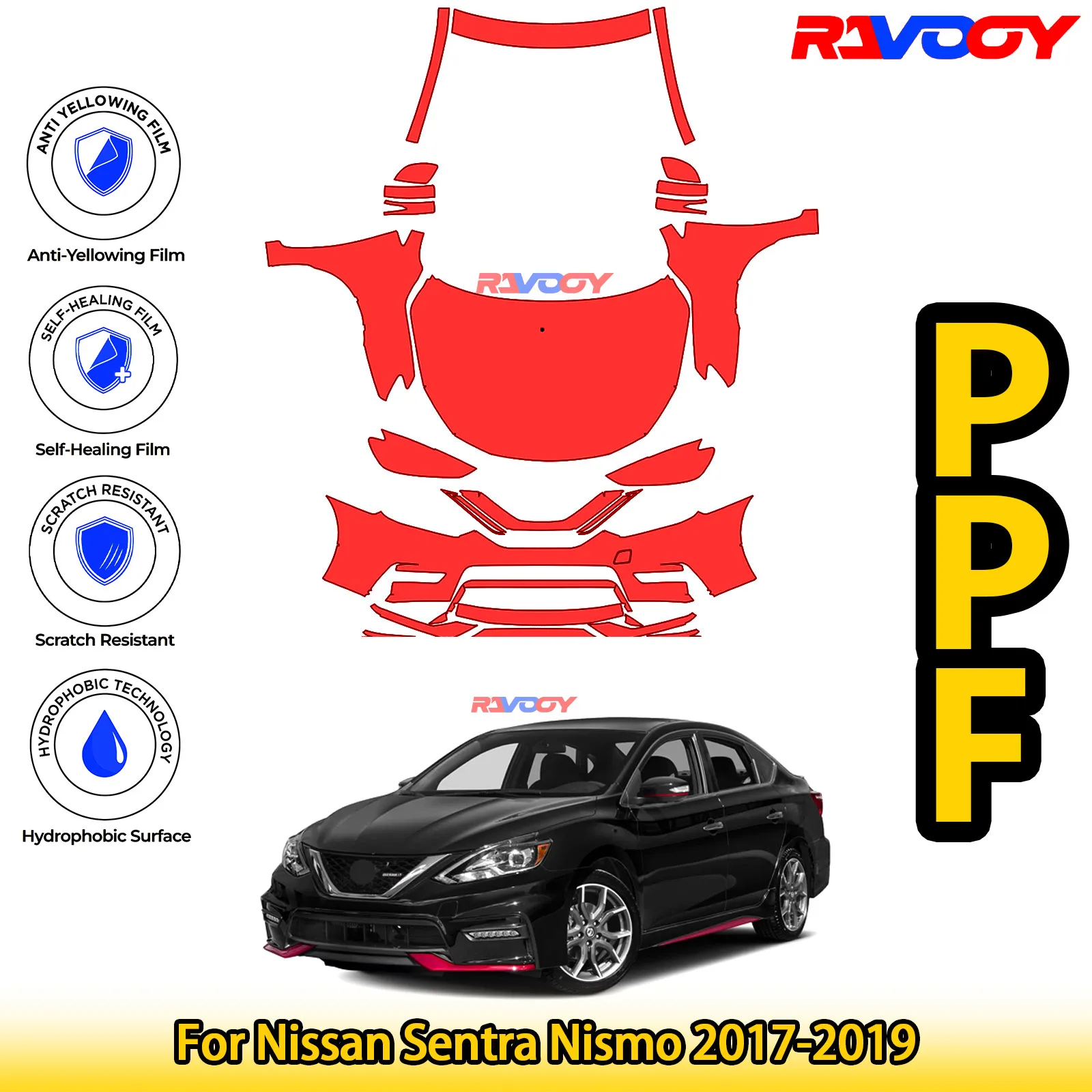 

For Nissan Sentra Nismo 2017-2019 Glossy Matte Black Precut front PPF Kit Paint Protection Film