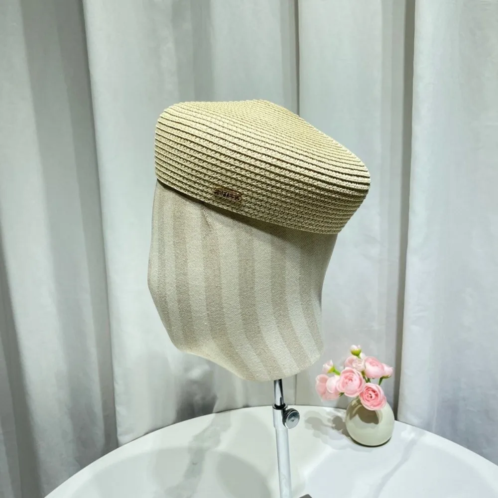 New Solid Women's Straw Pillbox Hat Structured Crown Round Shape Brimless Cap Vintage Style Painter Hat Daily Outfits