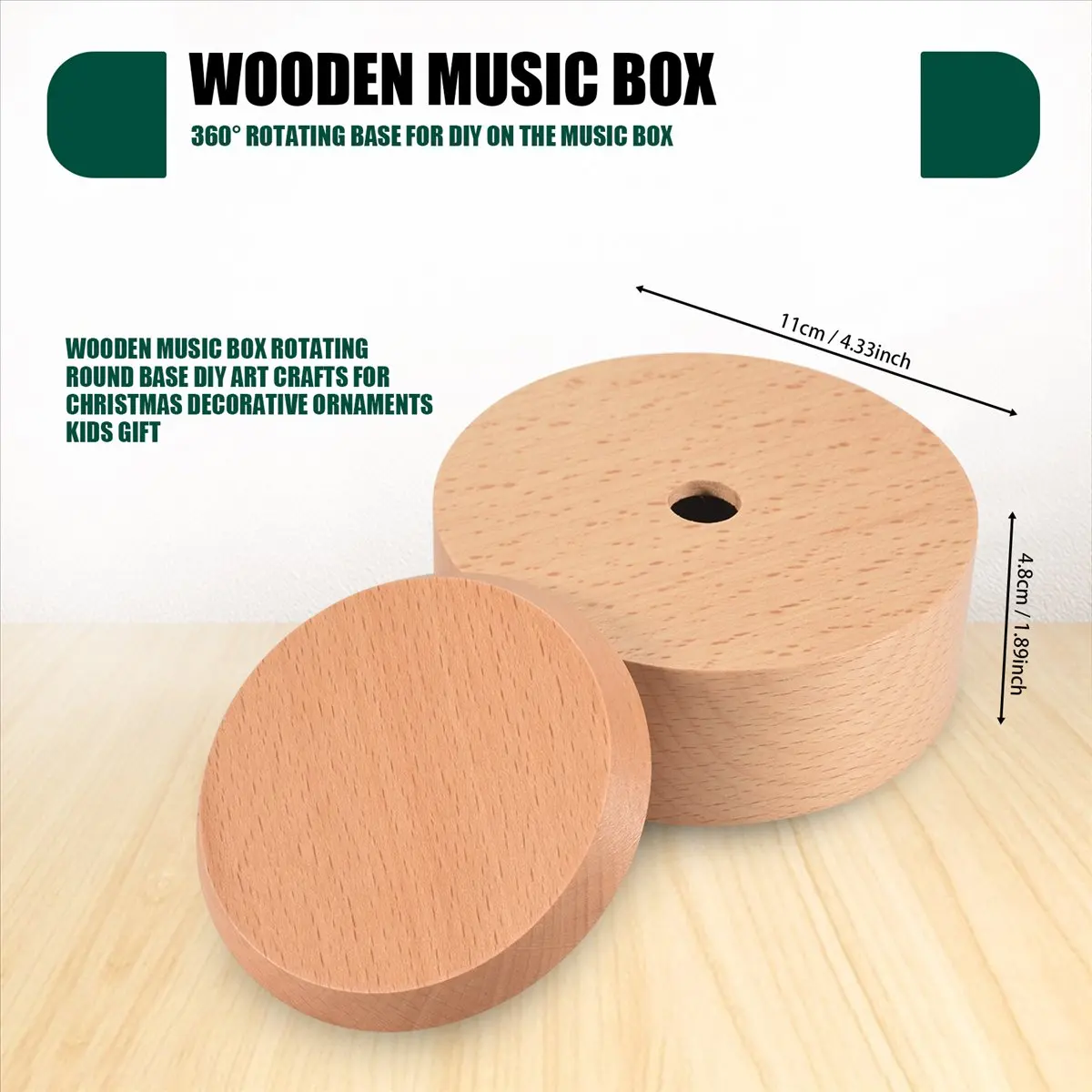 【ABFS】Wooden Music Box Rotating Round Base DIY Art Crafts for Christmas Decorative Ornaments Kids Gift - view 5